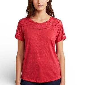 LIZ CLAIBORNE Coral Haze Lace Sleeve Tee